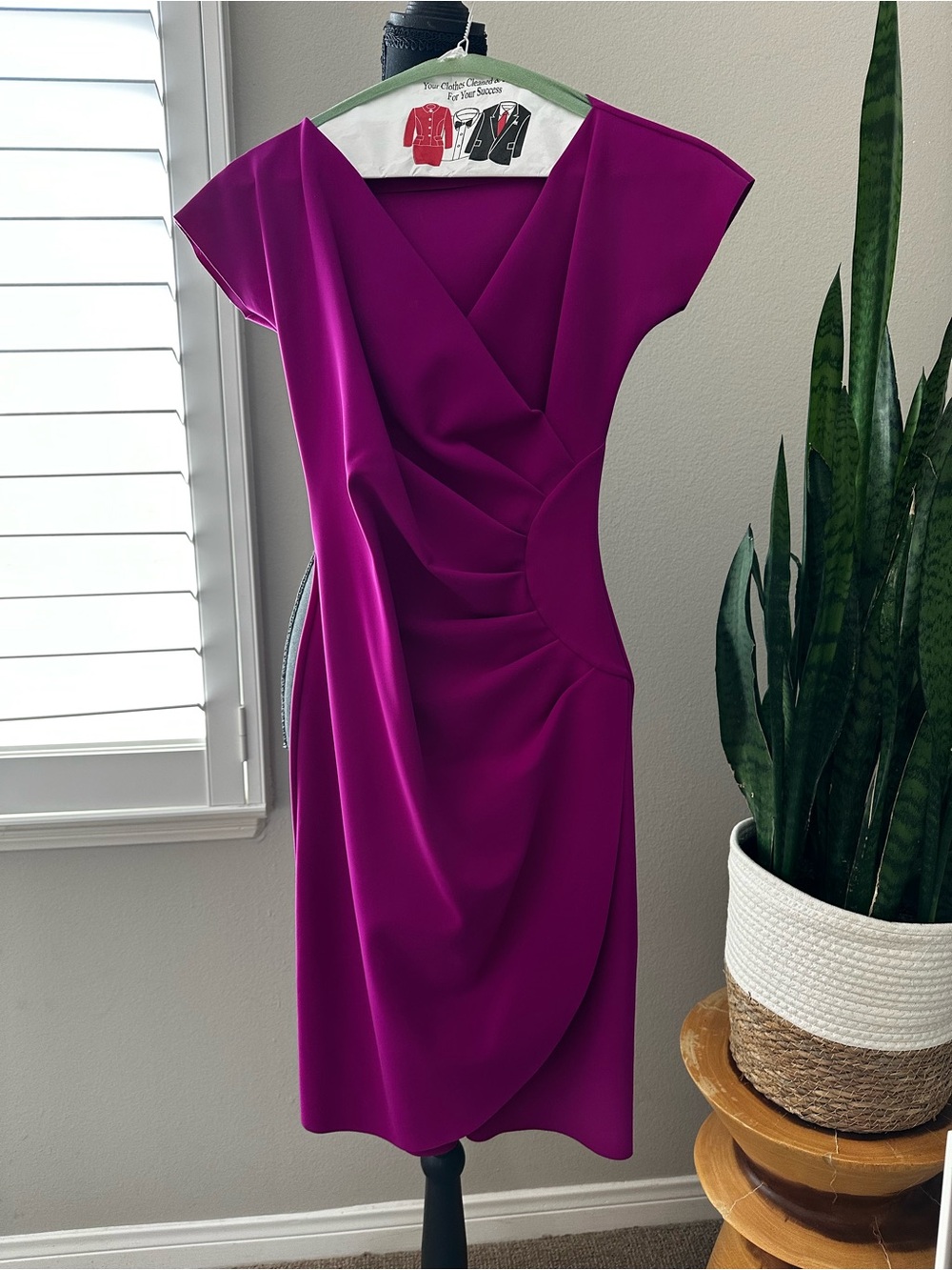 Chiara Boni Fuchsia Draped V-Neck Midi Dress